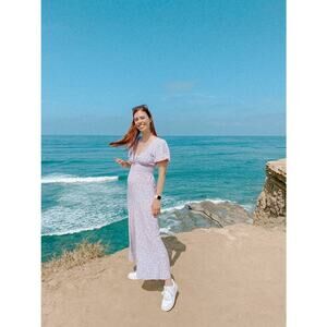 AUGUSTE Purple White Floral Printed Jumpsuit V-Neckline Dean Juliette US 10